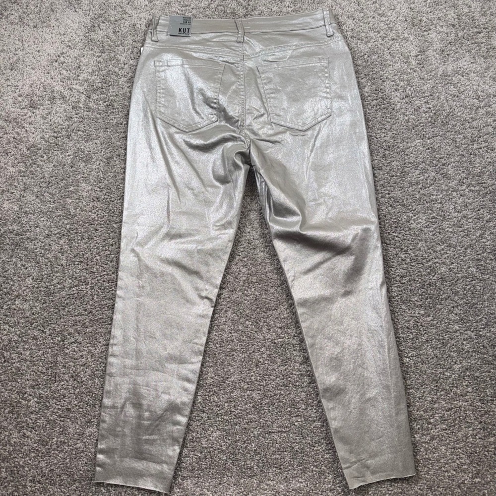 Kut from the Kloth Charlize Fab Ab Cigarette Leg Jeans Sz 10 Silver Metallic NEW - Picture 10 of 12